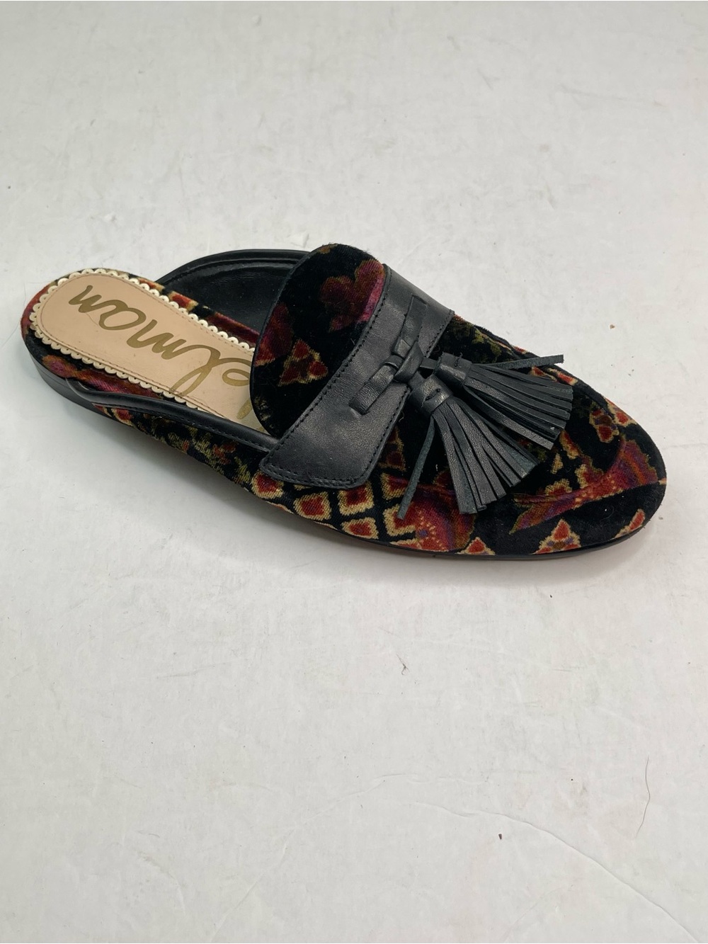 Sam Edelman Paris Patchwork Velvet Mules Black Tassel Romantic Artisan Size 6.5